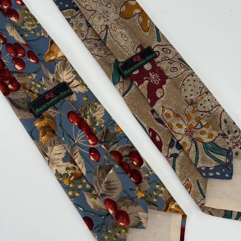Lot of 2 VTG Abercrombie and Fitch Mens 100% Silk Tie Floral Fruit Made in Italy